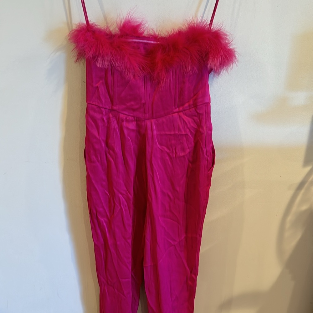 SAYLOR Raya Faux Feather-Trimmed Satin Jumpsuit small - Picture 12 of 12